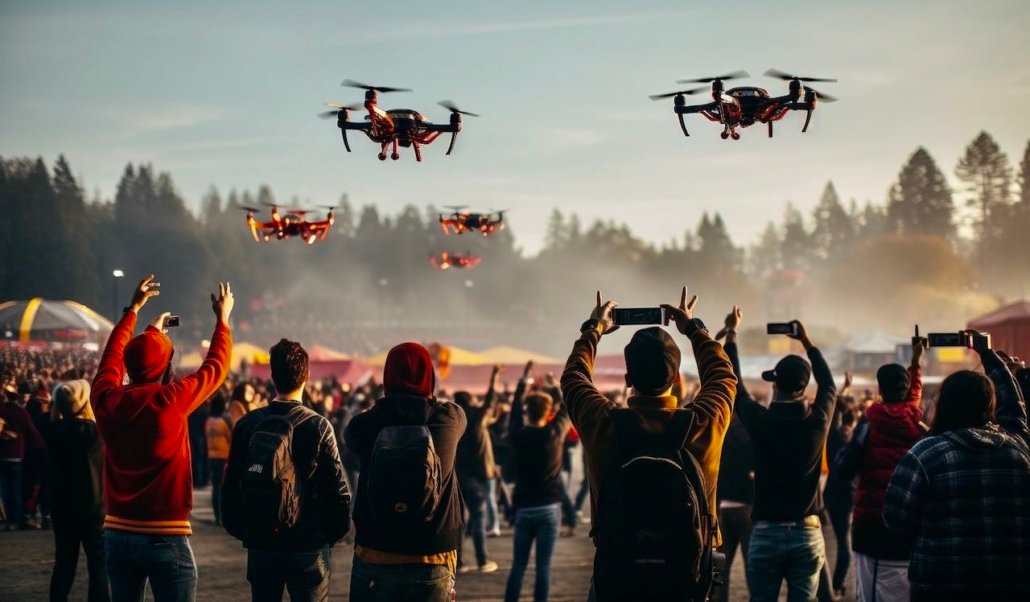 Personas viendo una carrera de drones